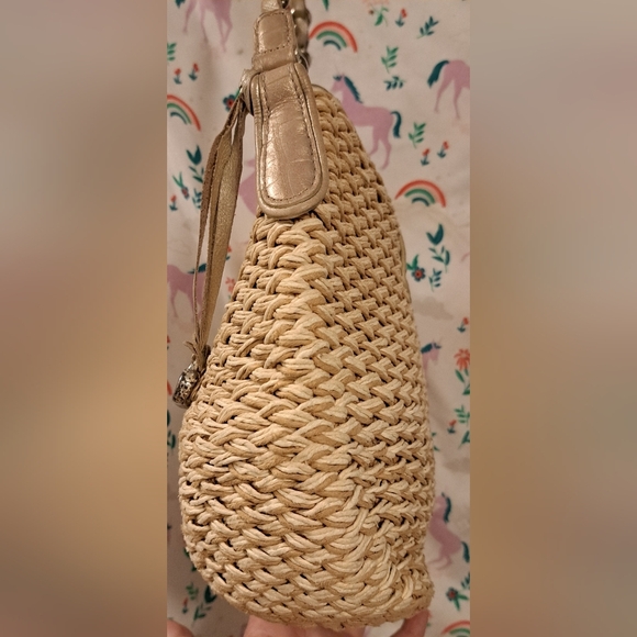 Vintage 90s Brighton Tan Jute Neutral Boho Casual Handbag Satchel Purse Bag - Picture 7 of 16